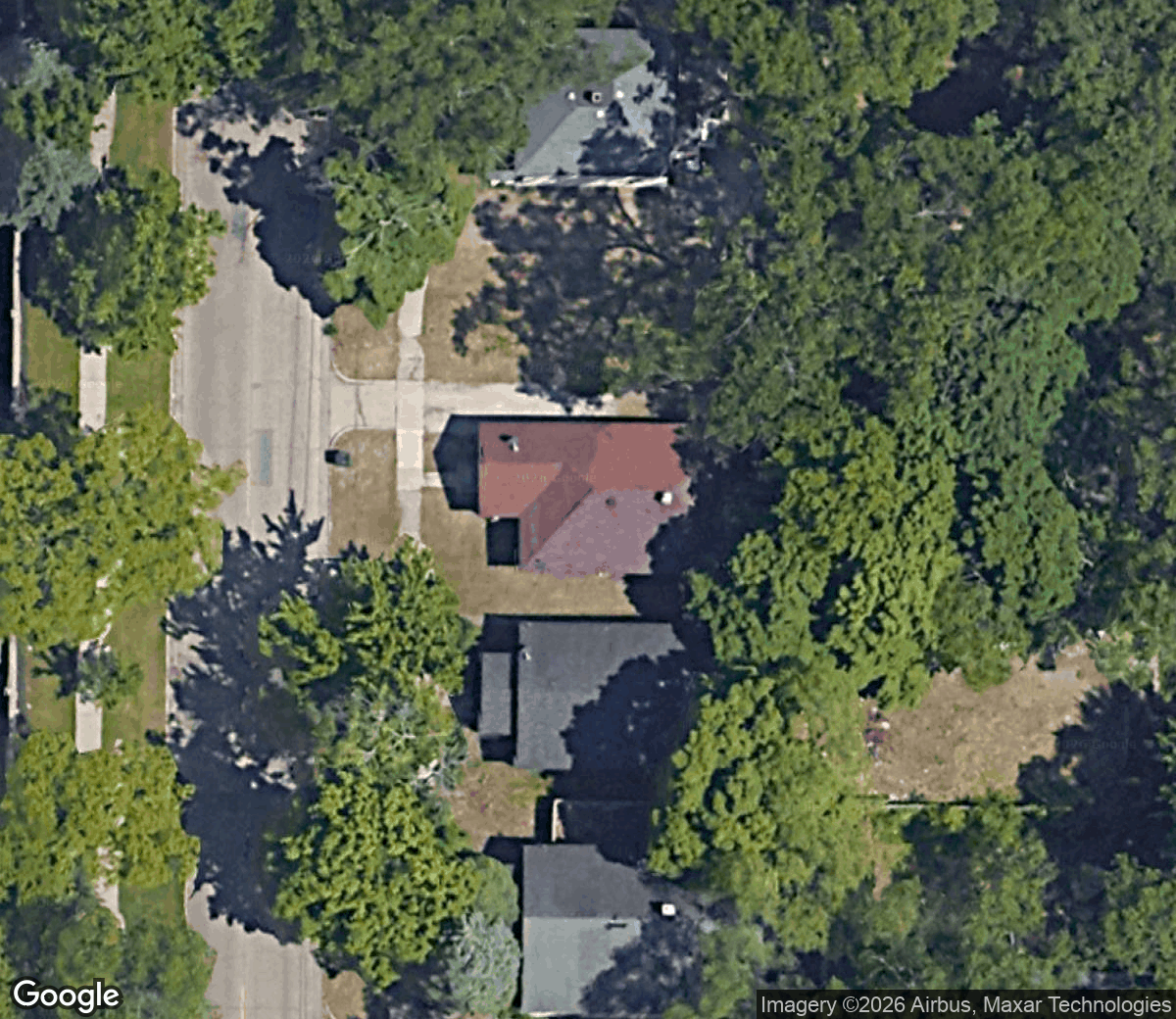 Aerial satellite view of the home in Muskegon, MI